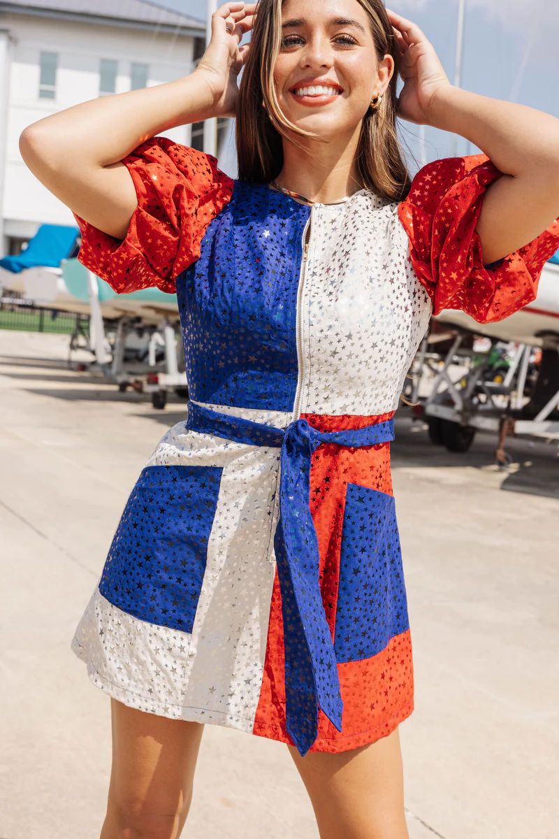 Red, White & Blue Colorblock Star Dress | Queen of Sparkles
