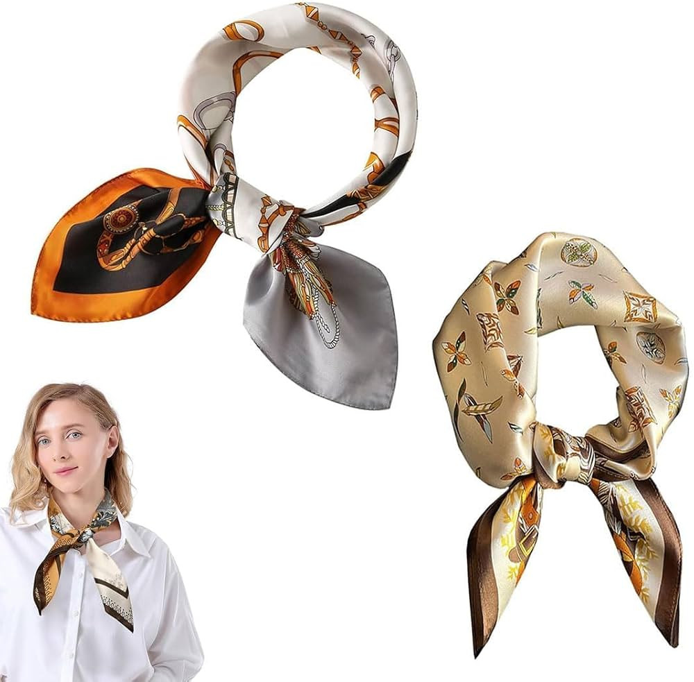 Satin Foulards Cheveux Accessoires - 2 pcs Femmes Grand Foulards Carrés, Foulard Femme Soie Mûr... | Amazon (FR)