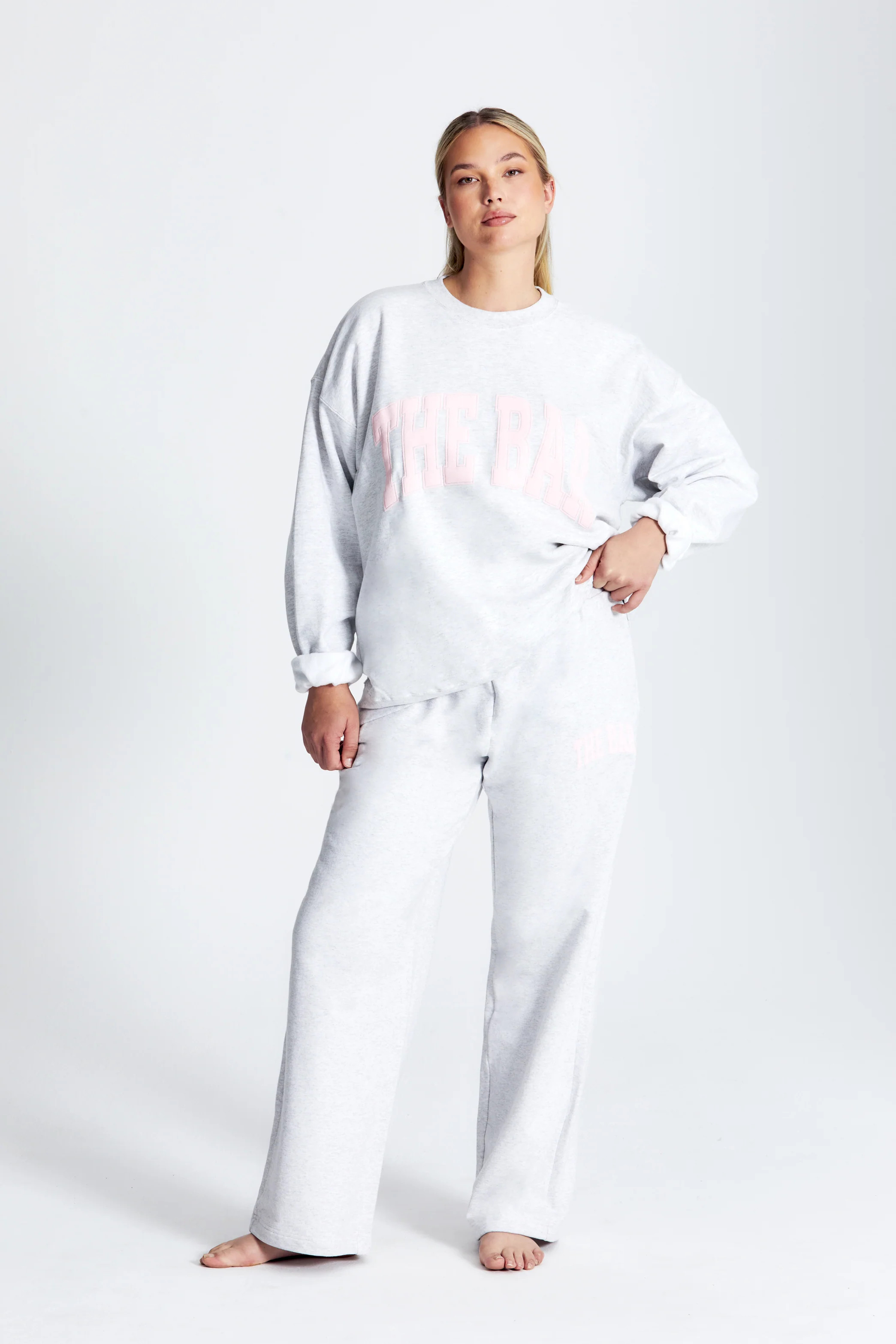 STEPHANIE WIDE LEG SWEATPANTS LT HEATHER GREY/BLUSH | The Bar