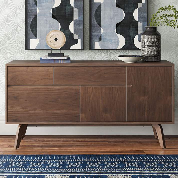 Lawrence 59" Wide Walnut Veneered 3-Drawer 2-Door Sideboard | Lamps Plus