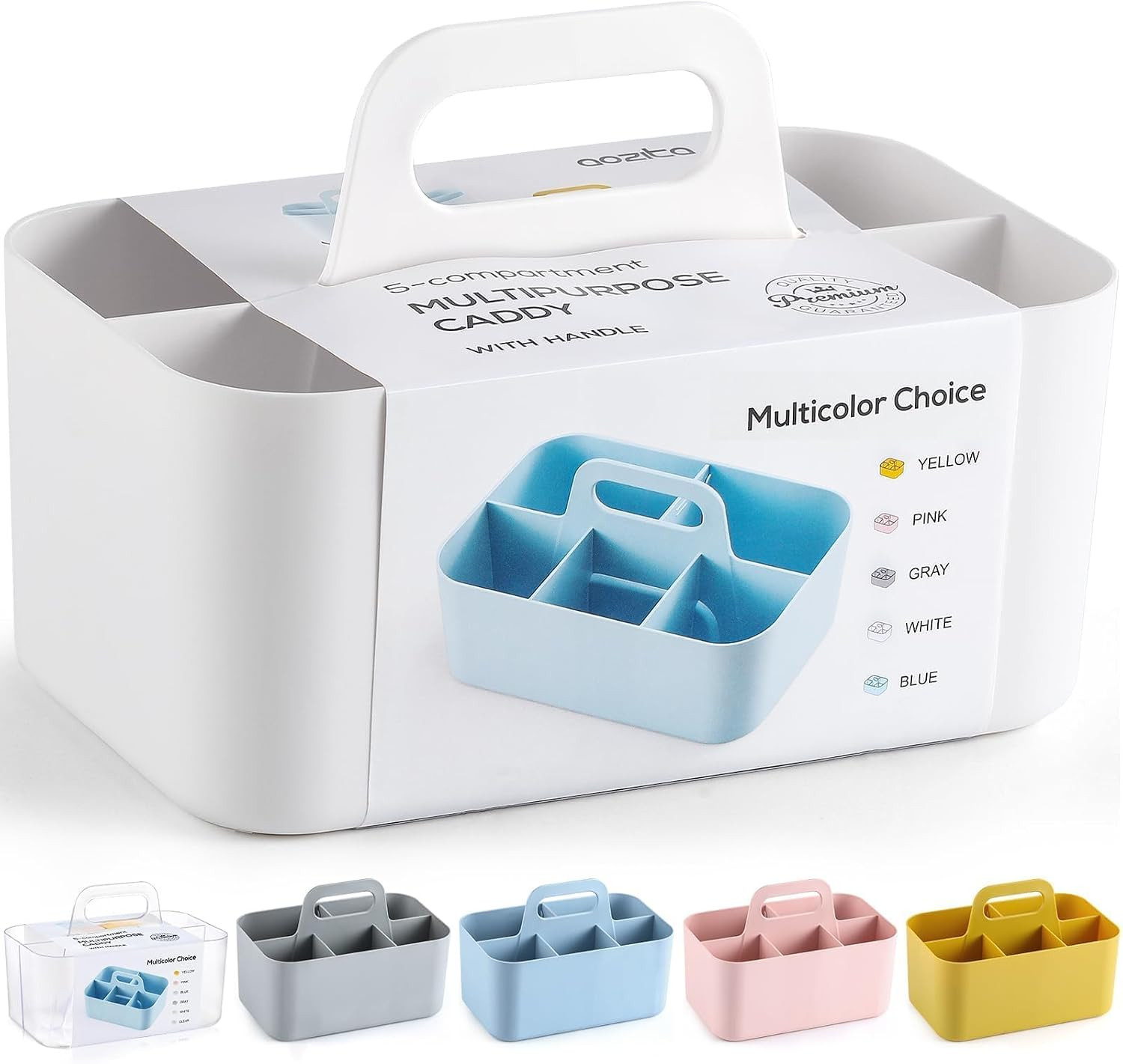 Multiuse Caddy Organizer with Handle, Portable Divided Plastic Tote Bin - Art Craft, Stationary Pen Marker Crayons, Makeup Hair Supplies Storage - Bathroom, Classroom, Dorm, Office, Desk Holder -White | Amazon (US)