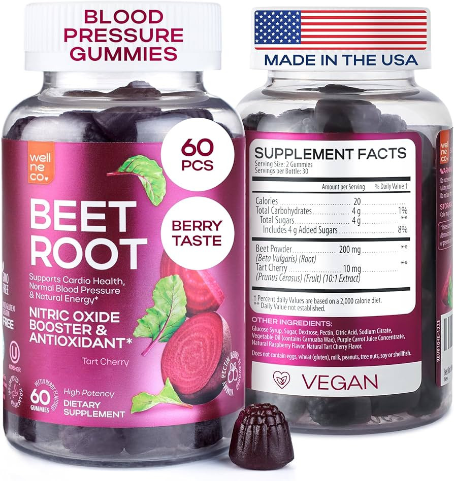 Beet Chews for High Blood Pressure - Beet Root Gummies Made in USA with Tart Cherry - Nitric Oxid... | Amazon (US)