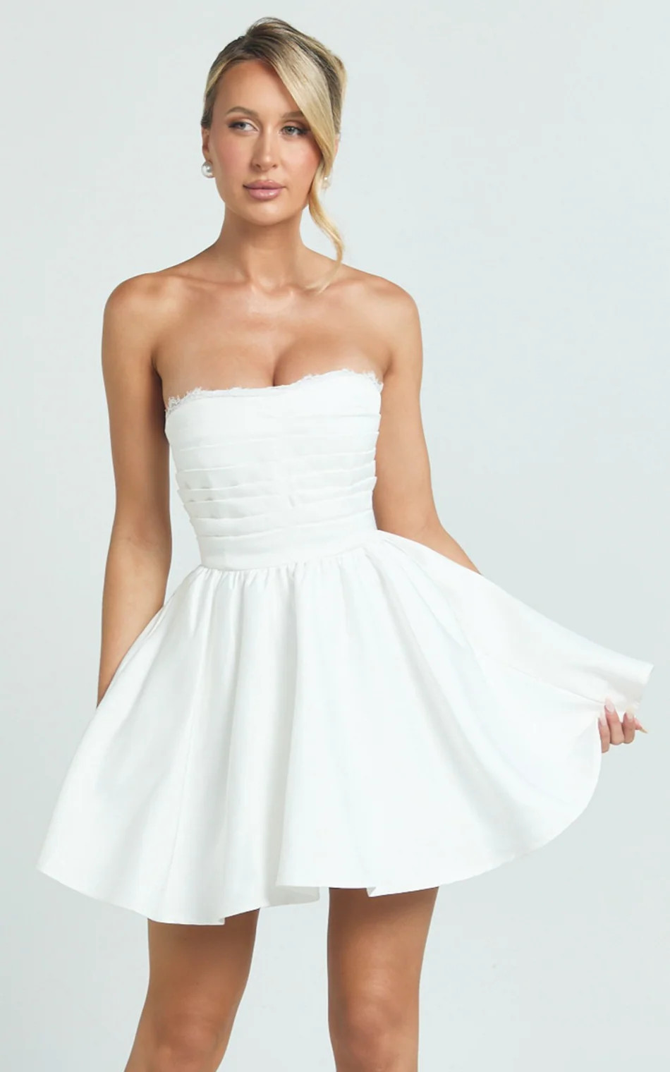Strapless Fit And Flare Dress in Ivory | Showpo (US, UK & Europe)
