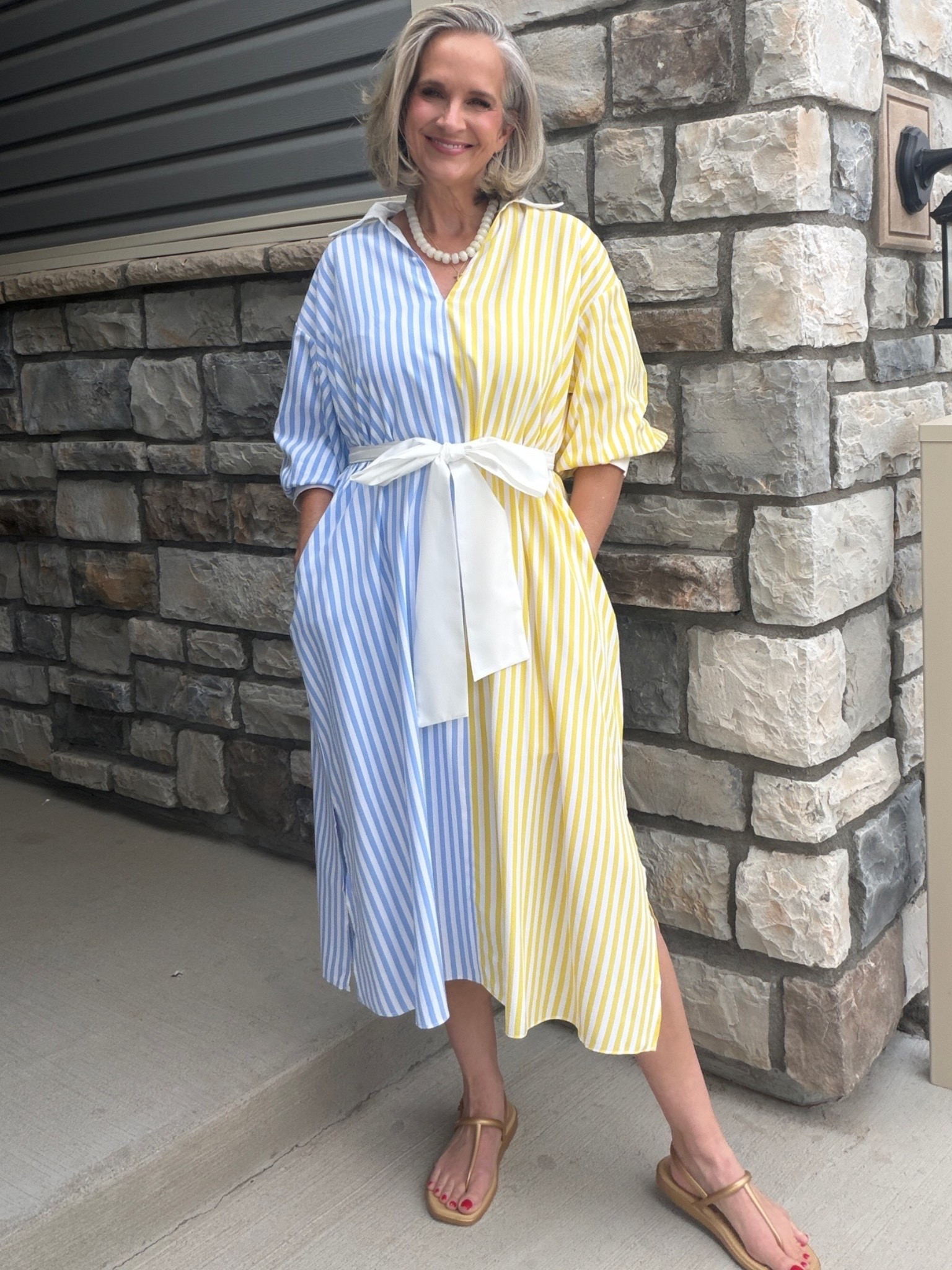 Summer Stripes 
Wearing M top and S dress

Over 40 fashion/ affordable style / elevated chic / effortless style / summer fashion / midlife style / casual chic / style over 50/ 
Avara. Crocs, Amazon, midi dress