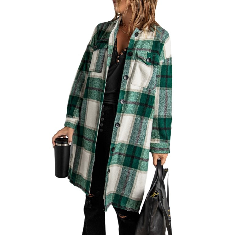 Blencot Women Plaid Long Coat Jacket Button Down Casual Open Front Mid Length Oversized Outwear w... | Walmart (US)
