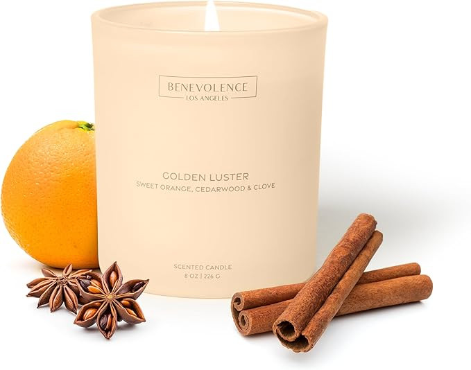 Benevolence LA Golden Luster Scented Candle | Orange, Cedarwood & Clove | 8oz, 45-Hour Burn | Fal... | Amazon (US)