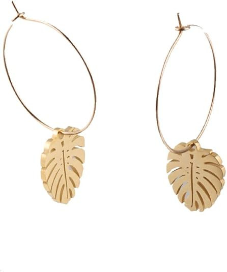 RUIZHEN Hollow Out Monstera Leaf Nature Palm Leaf Dangle Earrings | Amazon (US)