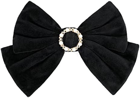 Velvet Hair Bows Barrettes Clips 8" Black Large Bows with Pearl Hair Clip Vintage Accessories for Wo | Amazon (US)