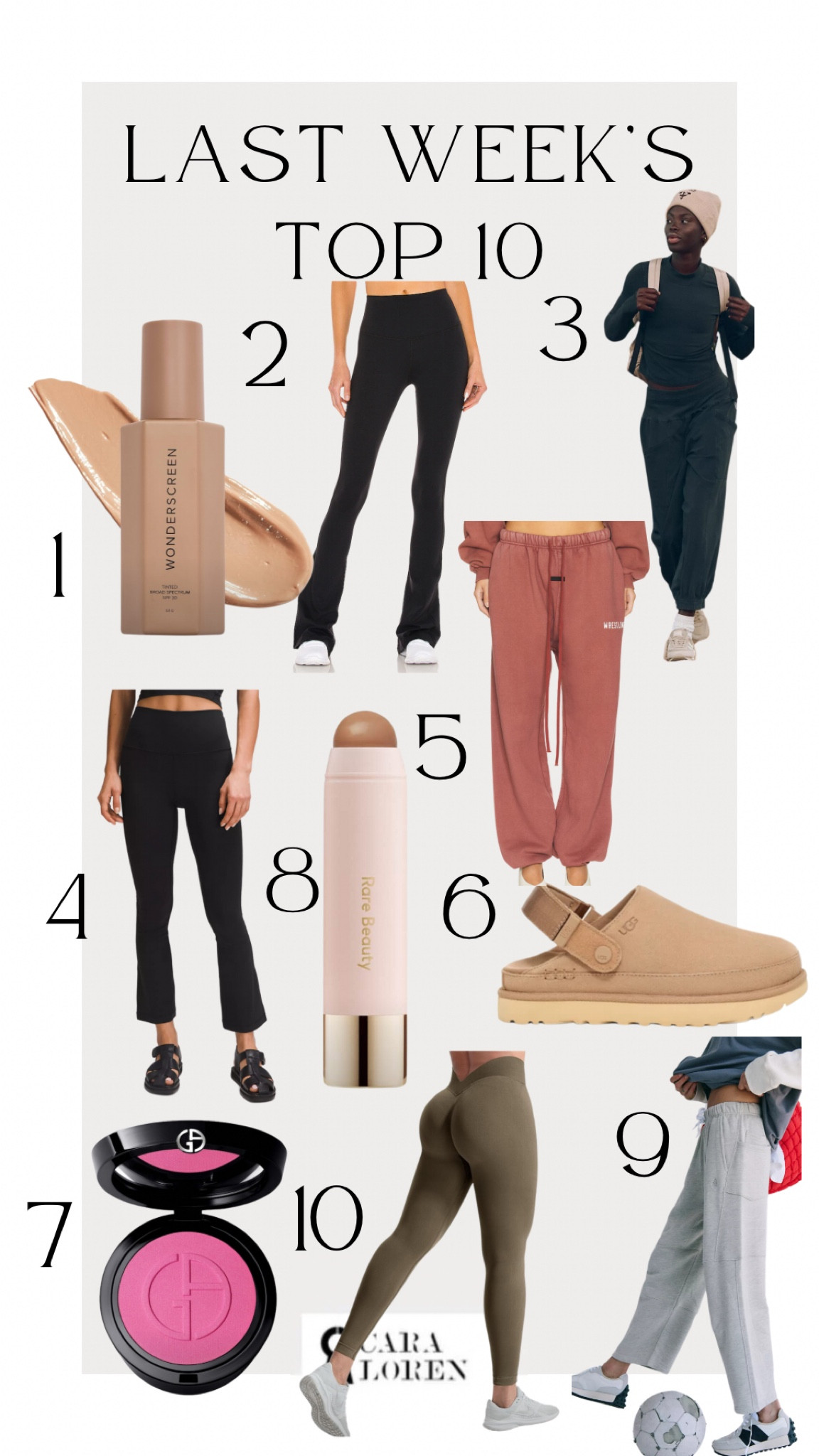 Last week’s best sellers!
1. My current favorite tinted sunscreen! It gives the perfect glassy skin! I’m shade 2
2. These flares are so comfy and I love wearing them to my kids sports games!
3. The mock neck, length of the top, and the thumbs holes are so good in this set! I layer it for the gym all the time and the pants are perfect with it! I wear xs
4. Lululemon align mini flares! They are just so good!’ So soft, so flattering, so comfy! And on sale!!!
5. Obsessed with this color! I’m wearing small but could have done xs
6. I swear these are the shoes of the season! They’ve been in the top 10 for so long now and they are just so good!
7. Current favorite blush! So pigmented and beautiful! I love the way to looks on my skin!
8. Also a current makeup favorite! It’s so pretty and blend-able I swear you can’t make a mistake when using this!
9. The perfect mix between a wide leg and barrel leg pant! They are so flattering and I love the drawstring! I got a small for an oversized look but could have done xs
10. Super flattering Amazon leggings at an amazing prize!!

#LTKStyleTip