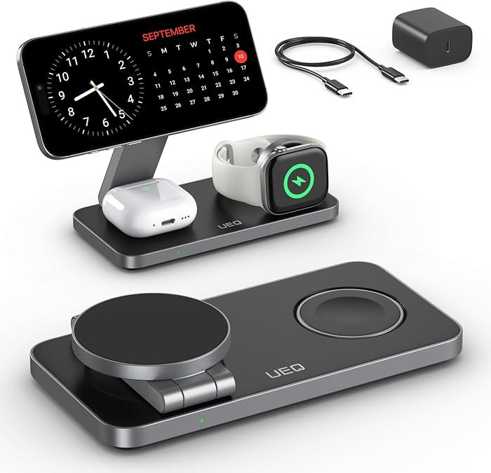 Foldable 3 in 1 Wireless Charging Station for Apple Magsafe Charger Stand,Fast Magnetic Wireless ... | Amazon (US)
