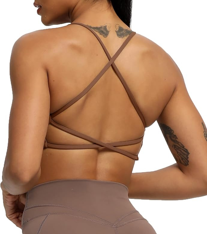 Aoxjox Women's Workout Sports Bras Fitness Backless Padded Ivy Low Impact Bra Yoga Crop Tank Top | Amazon (US)