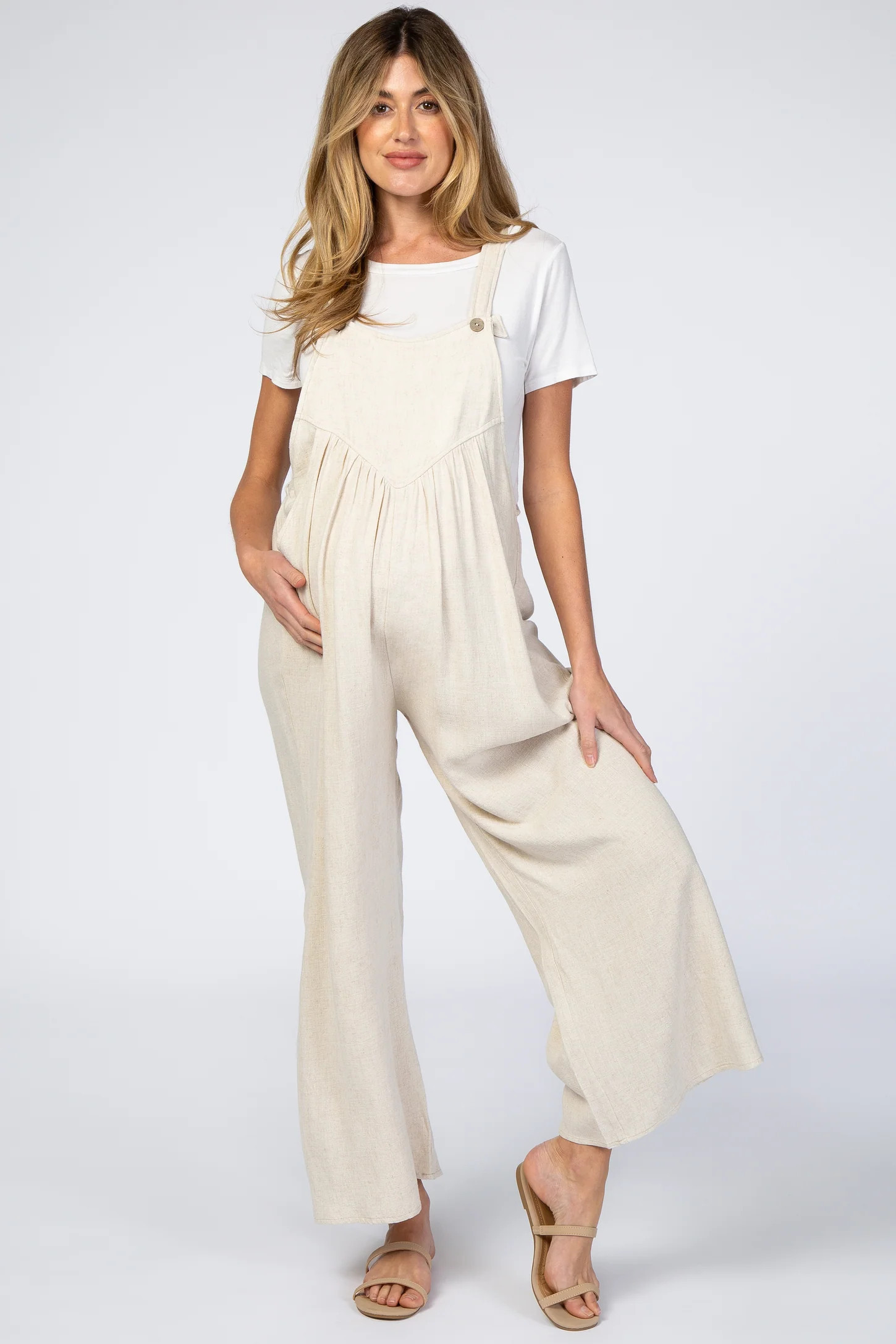 Beige Linen Maternity Overalls | PinkBlush Maternity