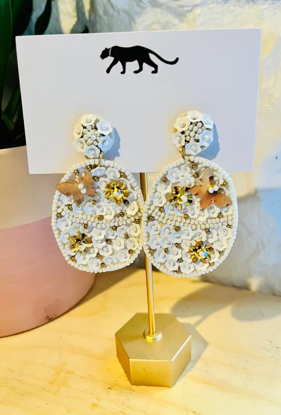 White and Gold Easter Egg Earrings | Etsy | Etsy (US)