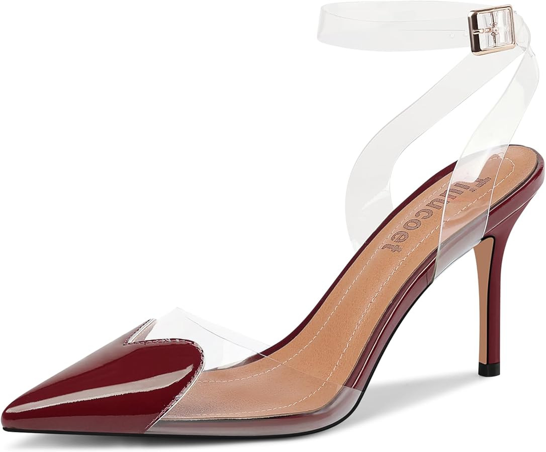 Women's Heart Heels Shoes Slingback Pointed Toe Wedding Mules Clear High Heel Sandals | Amazon (US)