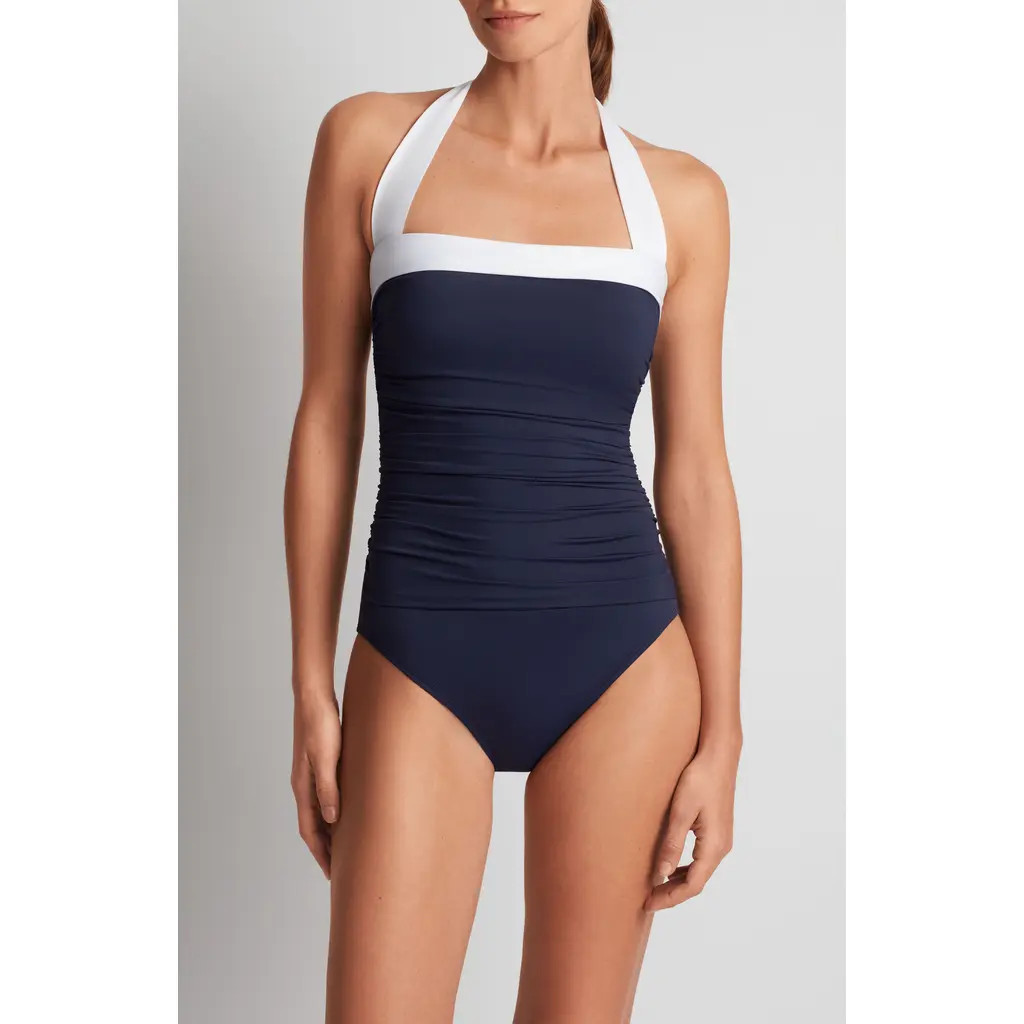 Lauren Ralph Lauren Halter One-Piece Swimsuit in Dark Navy at Nordstrom, Size 16 | Nordstrom