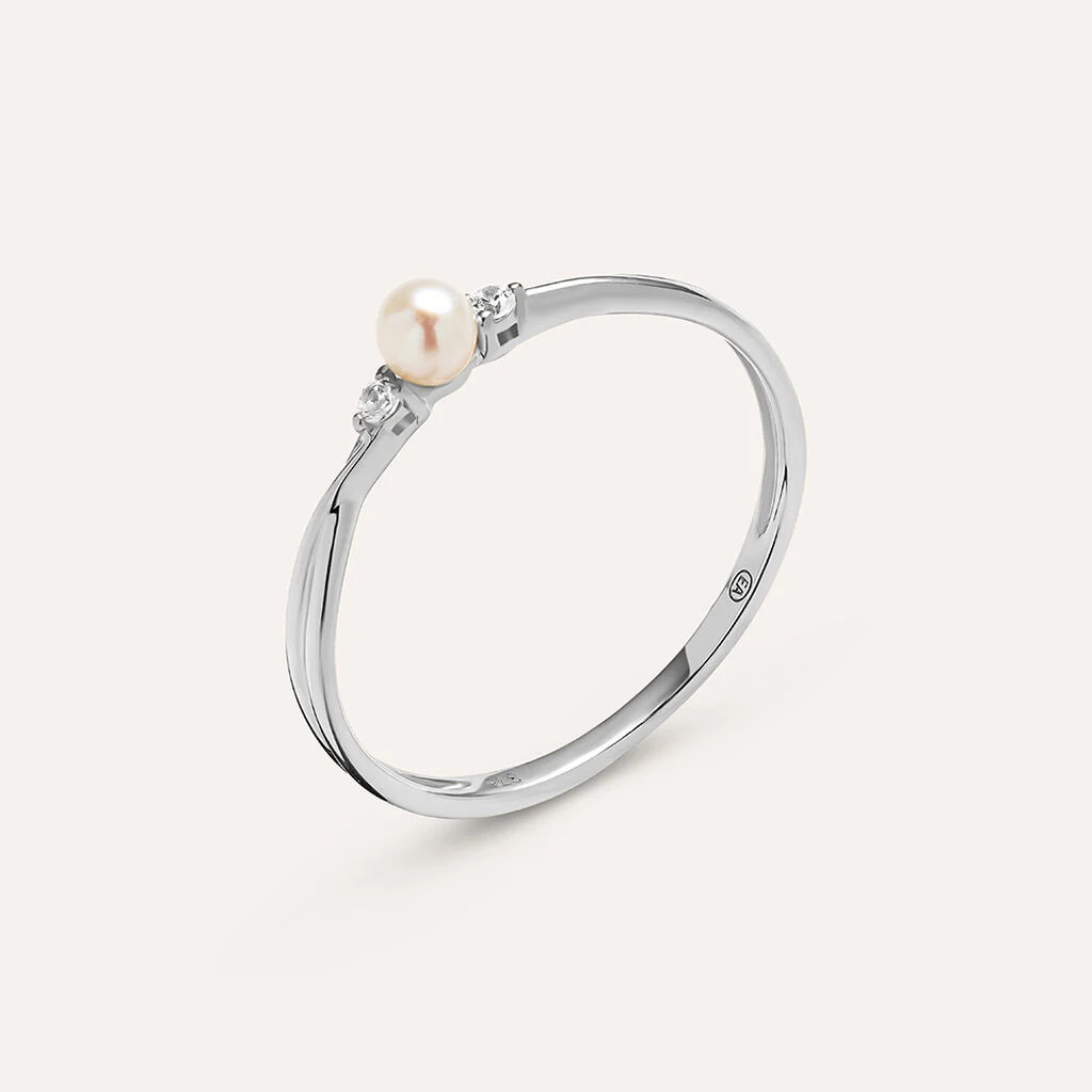 Anello Solitario Gabrielle Oro Bianco Perla D'Acqua Dolce Cubic Zirconia | Stroili IT