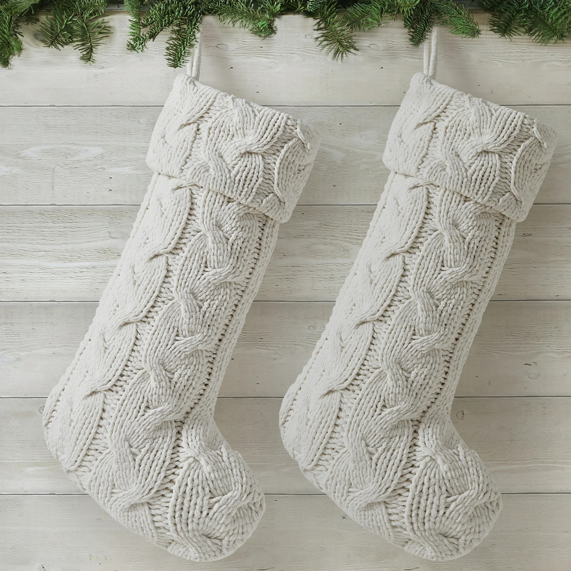My Texas House Monte Grey Cable Knit Christmas Stockings, 20" x 10" (2 Count) | Walmart (US)