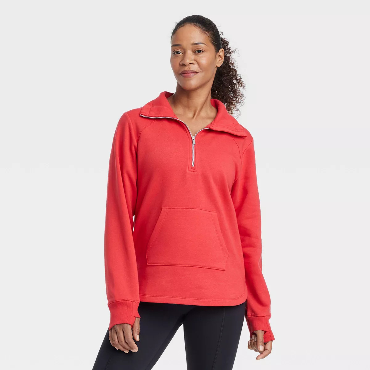 Women's Fleece 1/2 Zip Legging Friendly Pullover Sweatshirt - All In Motion™ Black 4X | Target