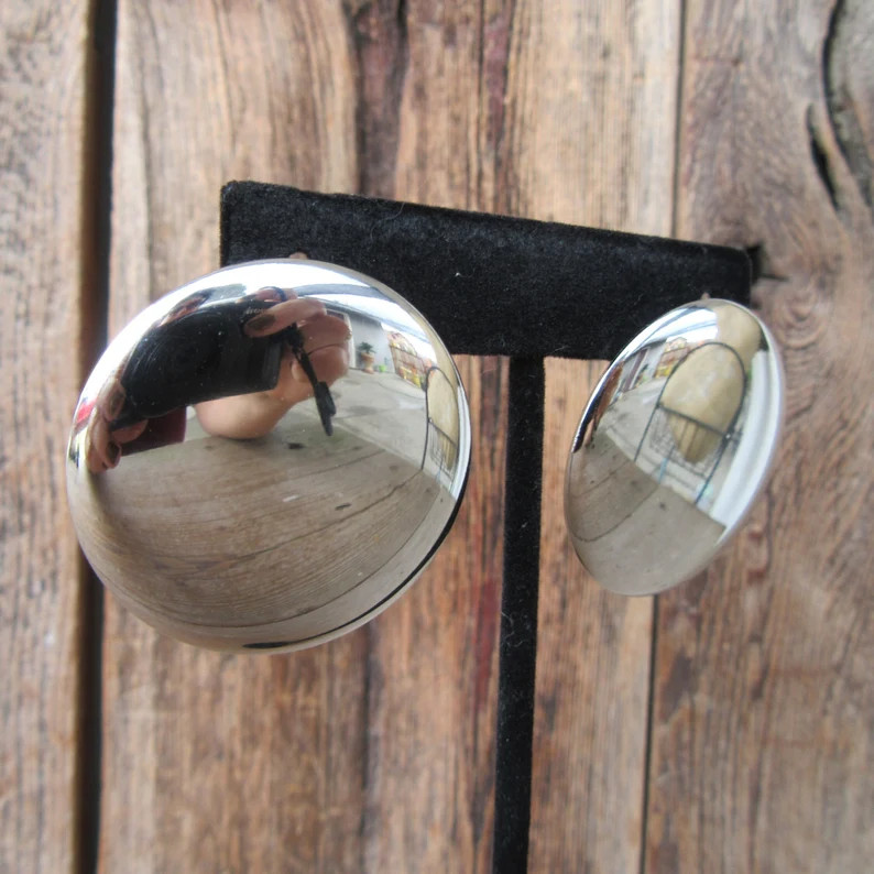 90s Large Silver Tone Round Earrings Shiny Round Bold 1990s Earrings Modernist Statement Earrings... | Etsy (CAD)