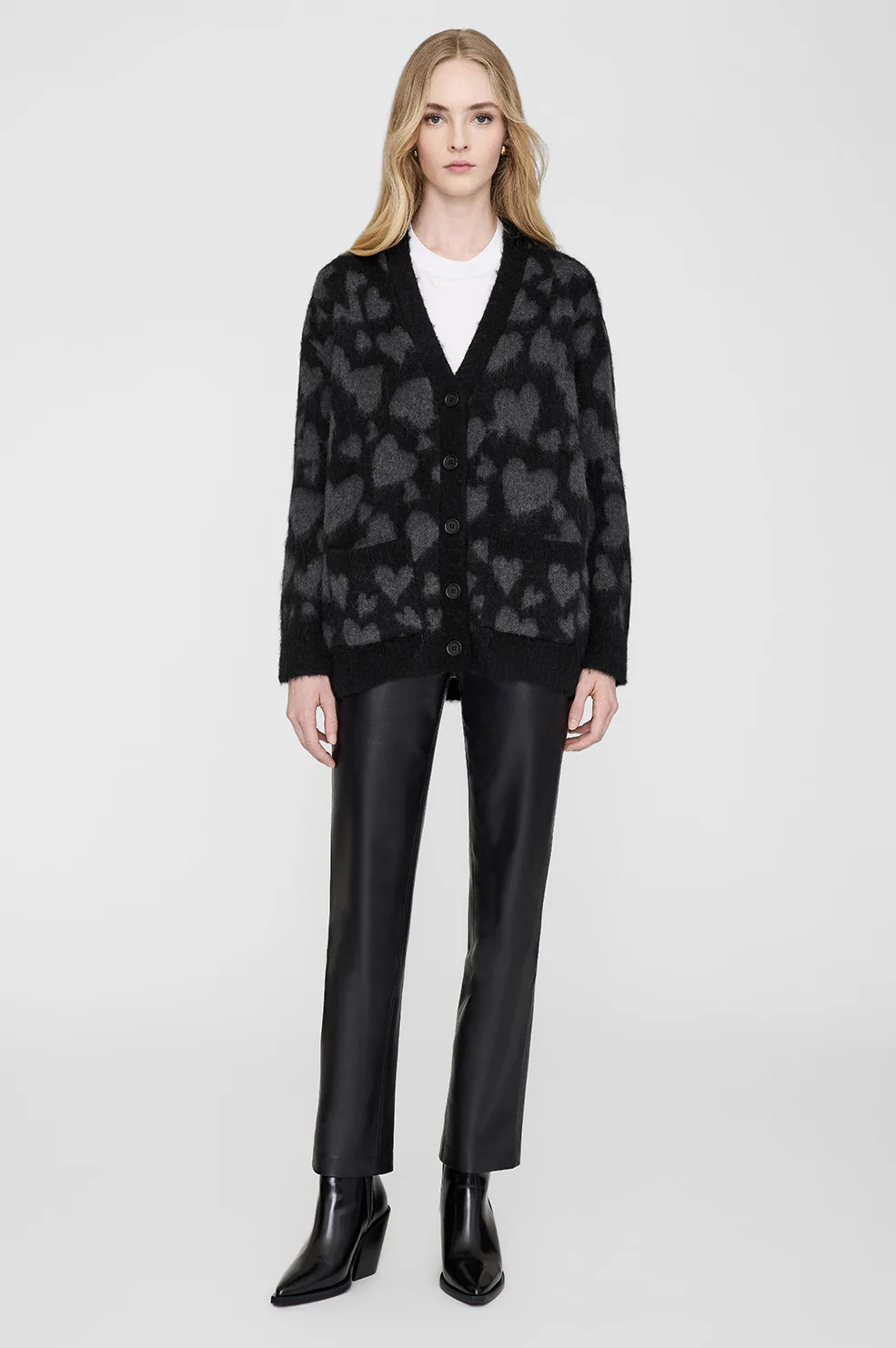 ANINE BING Banks Cardigan in Grey And Black Heart | Anine Bing