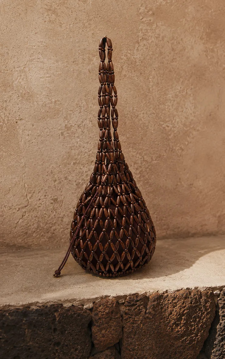Chocolate PrettyLittleThing Wooden Bead Bucket Bag | Boohoo IE | Boohoo.com (UK & IE)