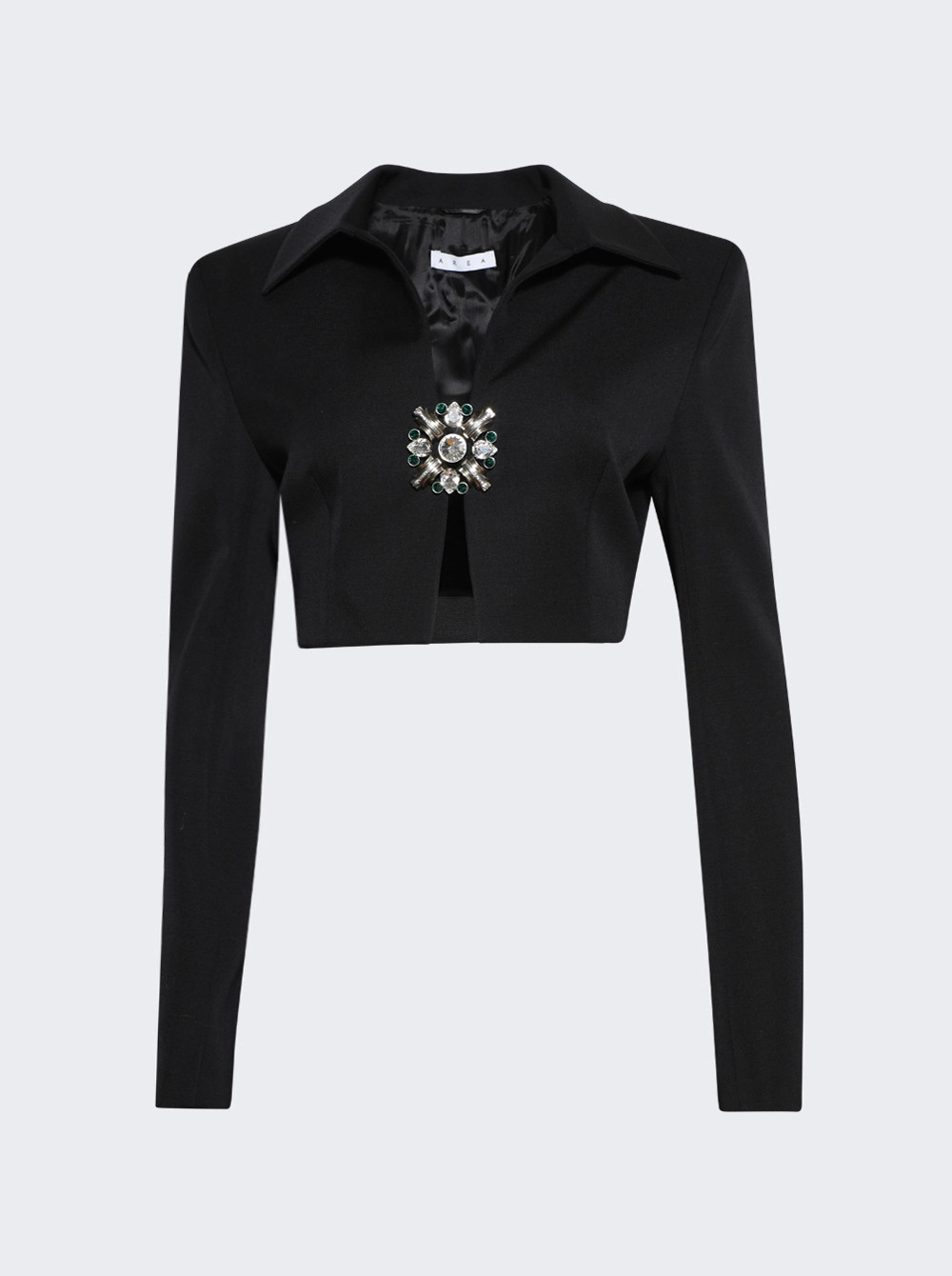Crystal Brooch Cropped Jacket Black  | The Webster | The Webster