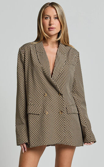 Esti Blazer - Double Breasted Blazer in Black and Brown | Showpo (ANZ)