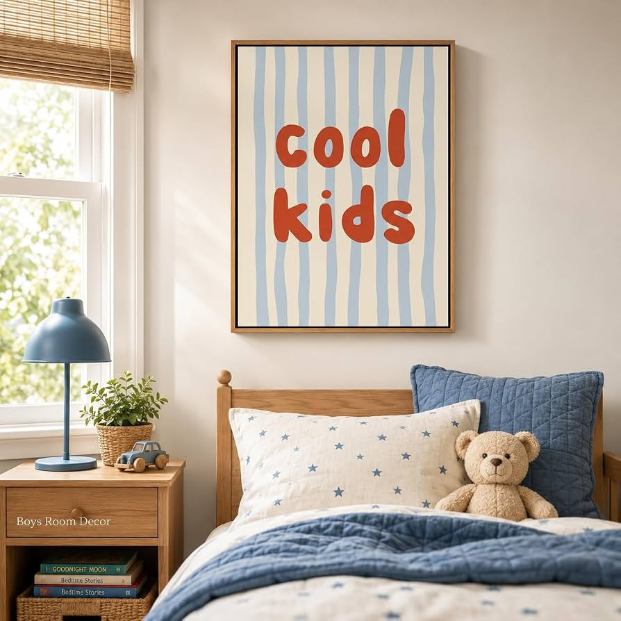 Framed Cool Kids Canvas Wall Art,Blue Striped Quote Picture Wall Decor | Amazon (US)