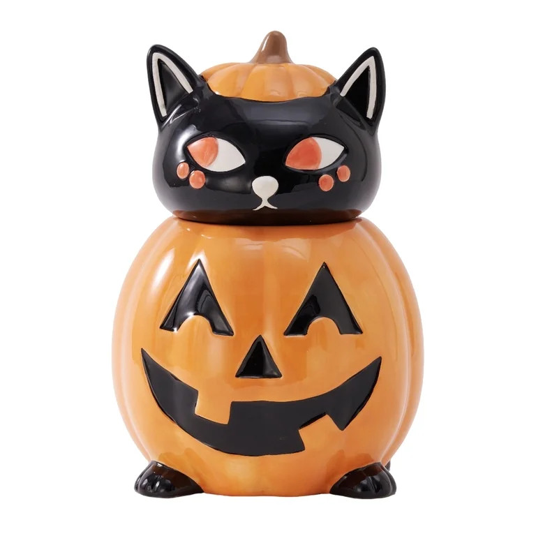 Way to Celebrate Halloween Pumpkin Cat Cookie Jar, Cat in Pumpkin | Walmart (US)