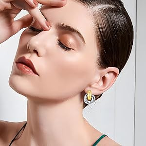 Gold Geometric Drop Dangle Earrings for Women 18K Chunky Trendy Knot Stud Small Twisted Link Earr... | Amazon (US)