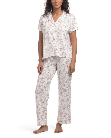2pc Toile Short Sleeve Top And Pants Pajama Set | TJ Maxx
