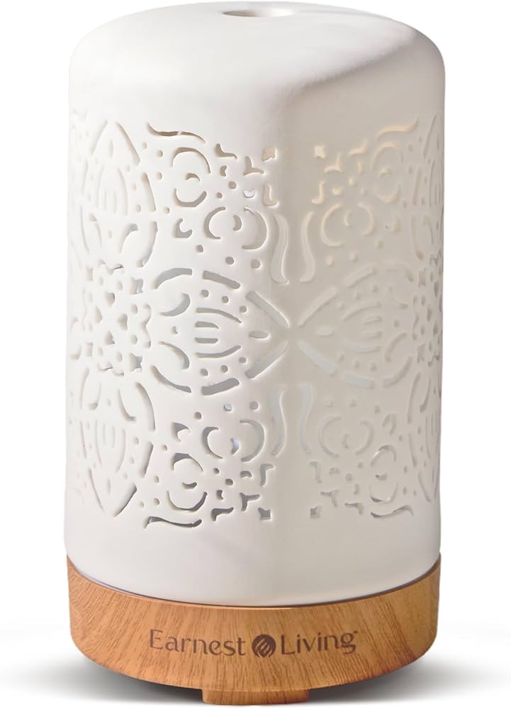 Earnest Living Essential Oil Diffuser White Ceramic Diffuser 100 ml Timers Night Lights and Auto ... | Amazon (US)