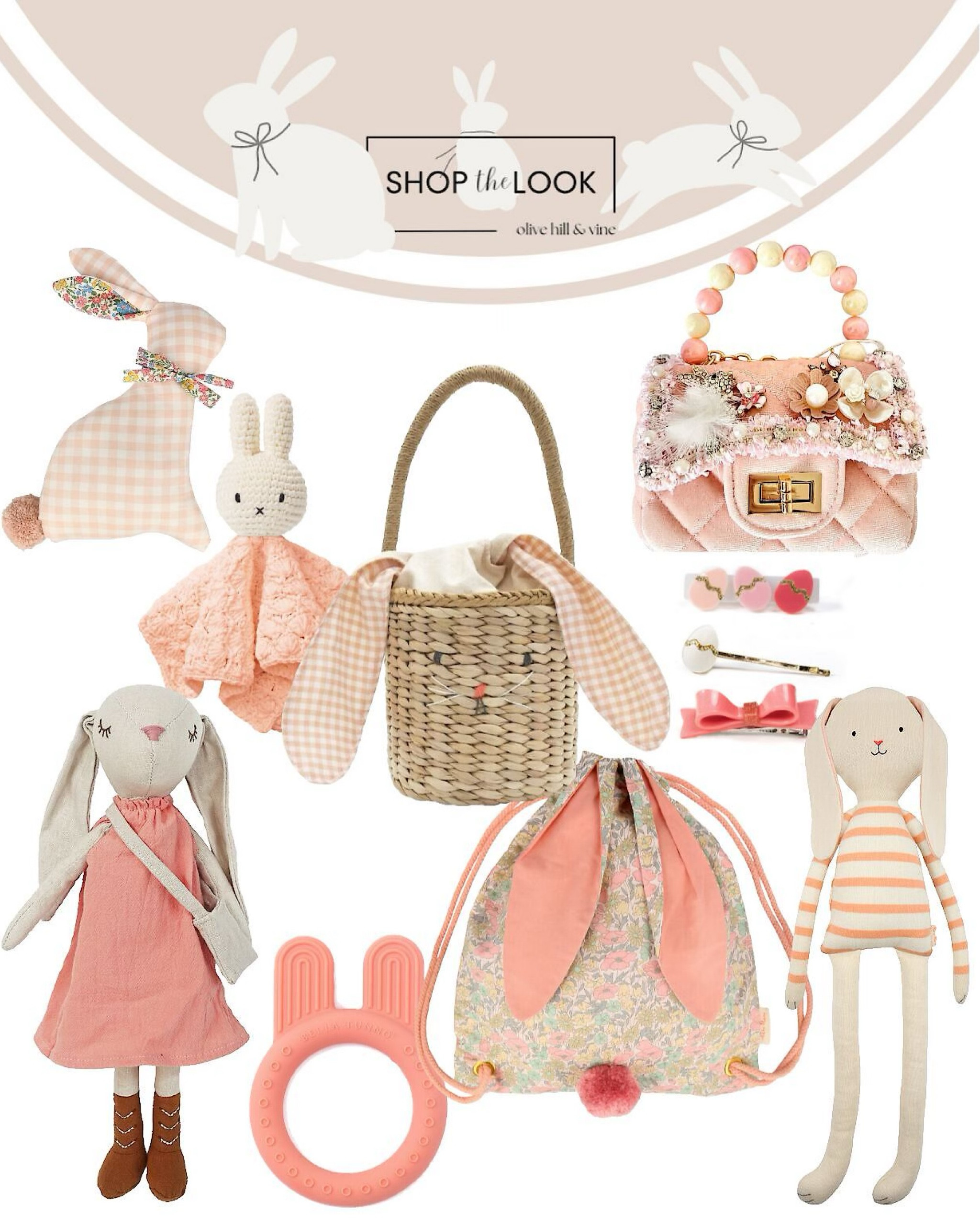 Hop into Easter joy with our curated toddler girl gift set! Bright peach accents mingle with soft pink and white. Choose from Easter egg hair clips, bunny rattle teethers, floral bunny bags, and more! Delightful options for a magical Easter celebration. 

#LTKSeasonal #LTKSpringSale #LTKkids