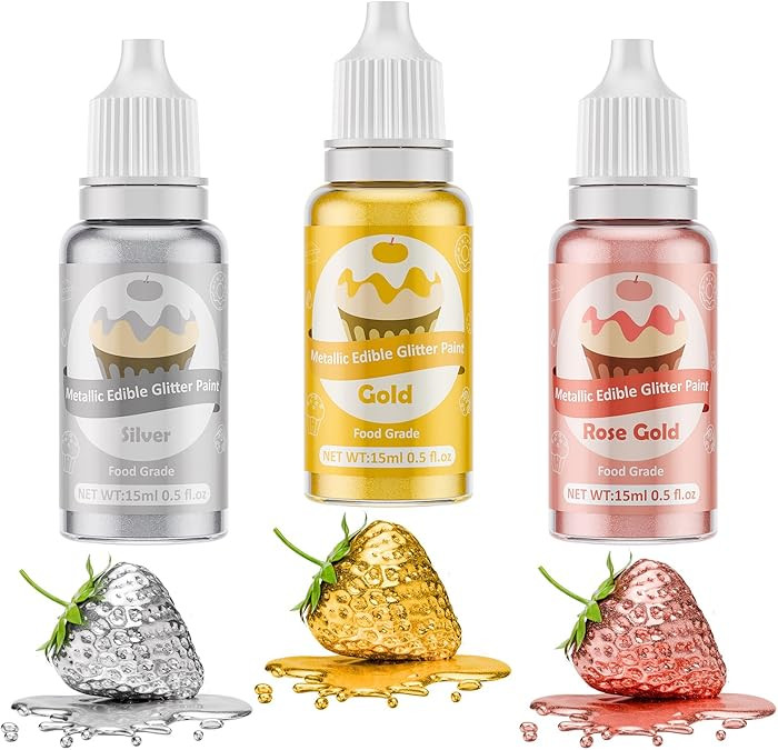 Edible Glitter Paint - 3 Colors Glitter Decorative Cake Paint Metallic Glitter, Food Grade Paint ... | Amazon (US)