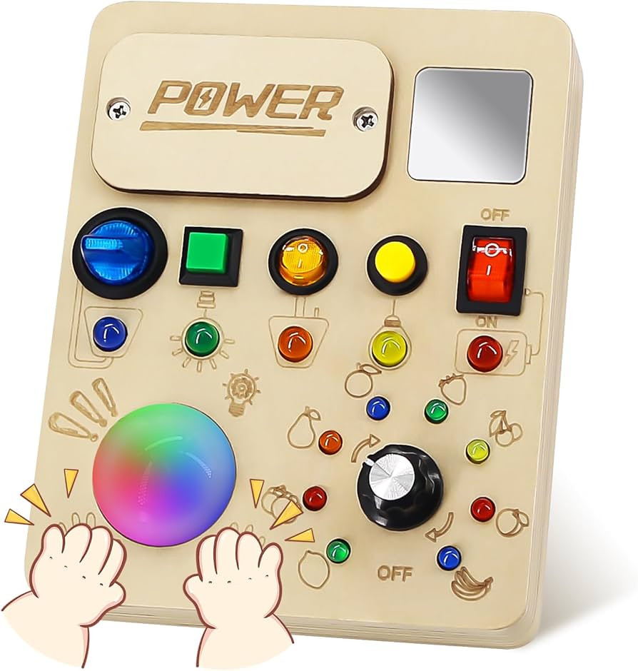 Montessori Busy Board for 1-3 Toddlers: Wooden Sensory Busy Board Toy with LED Light Swich,Baby T... | Amazon (US)