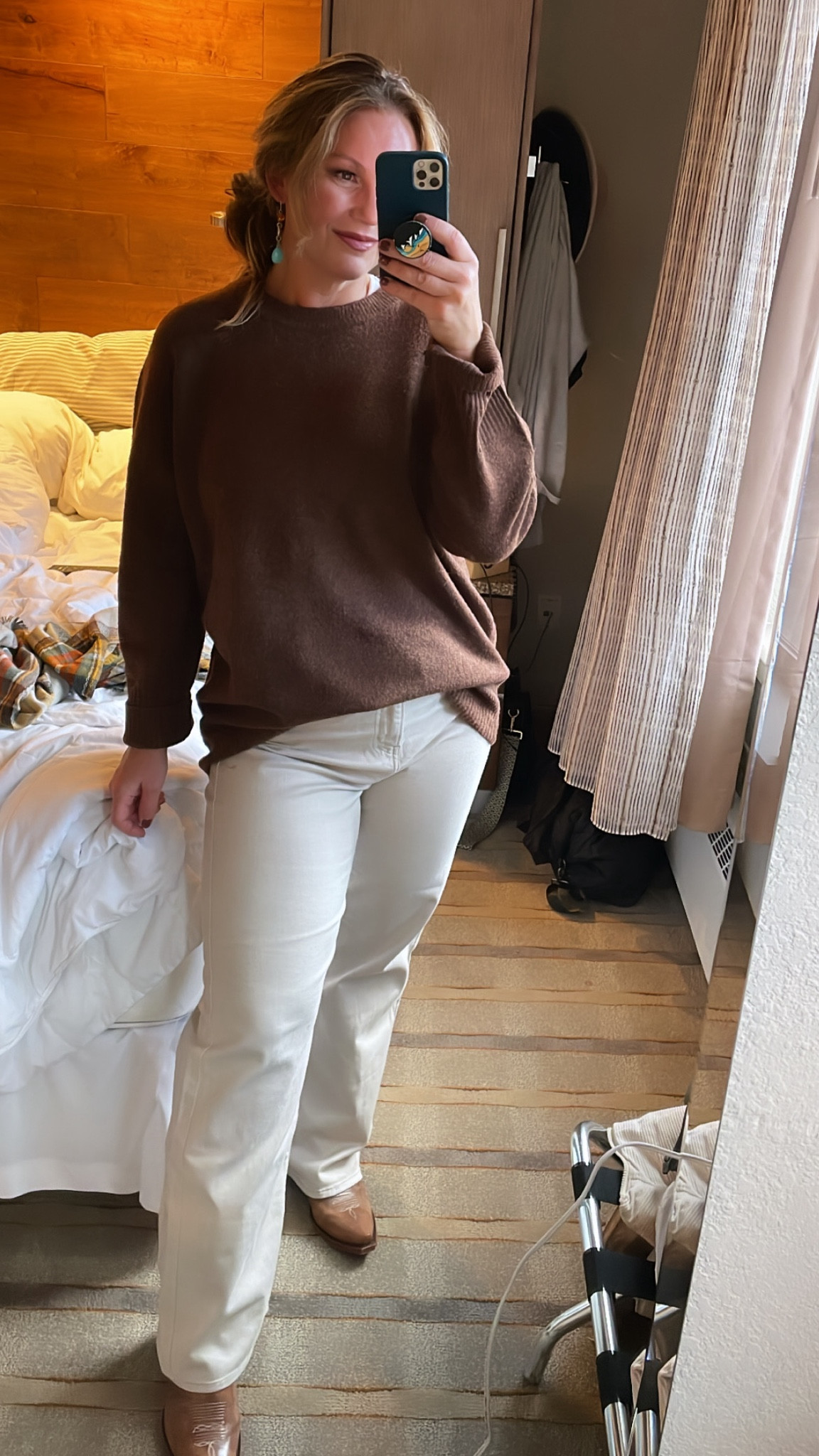 Casual Date Night  
Crewneck tunic pullover sweater
Jeans. Cowboy Boots.
I sized up to an XL in sweater to also wear with leggings (and cover the bum). 5’8” for reference  
Fall fashion. Boots. Fall outfits  

#LTKsalealert #LTKover40 #LTKmidsize