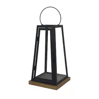 14" Black Metal Pillar Candle Lantern with Natural Wood Base by Ashland® | Michaels | Michaels Stores