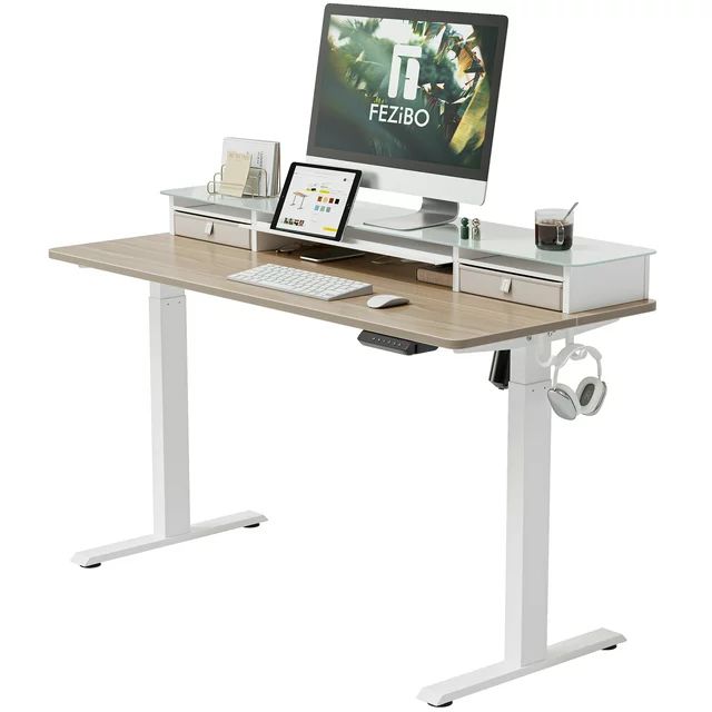 FEZIBO 48 x 24 Inch Electric Standing Desk with Glass Top Monitor Stand, Adjustable Sit Stand Up ... | Walmart (US)