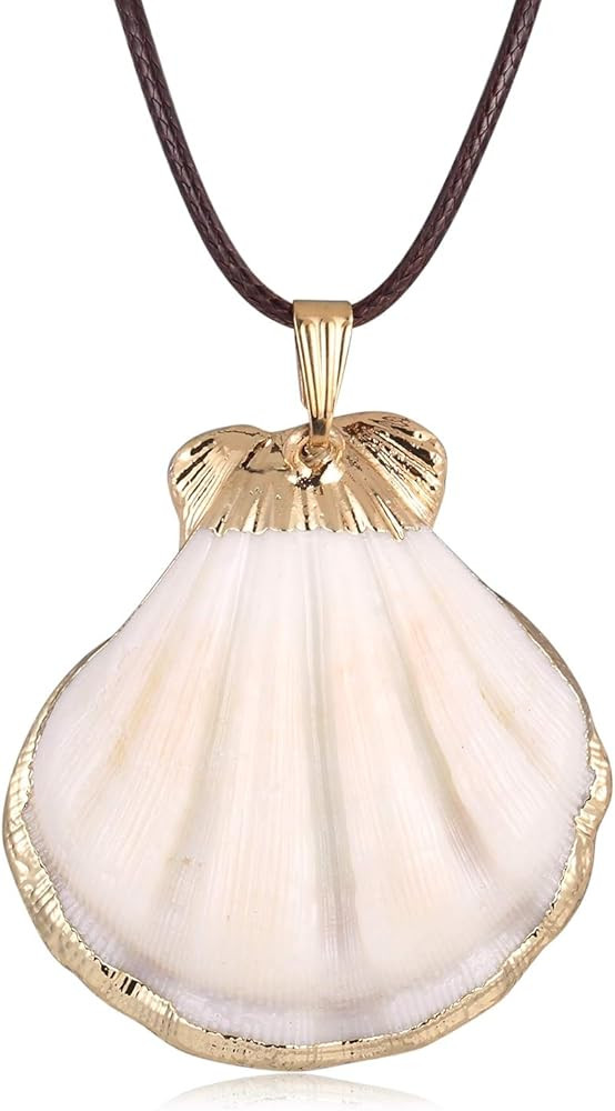 FM FM42 Natural Seashell Shell Scallop Conch Pendant Necklace with 27" Long Rope Chain (25 Styles... | Amazon (US)