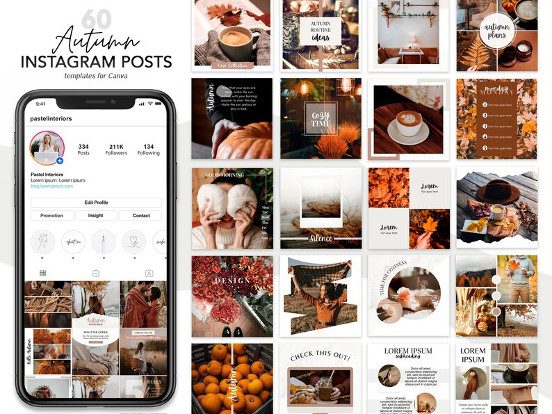 Autumn Instagram Post Templates for Canva, Fall Instagram Posts, Ig Instagram Templates Canva, Pu... | Etsy (US)