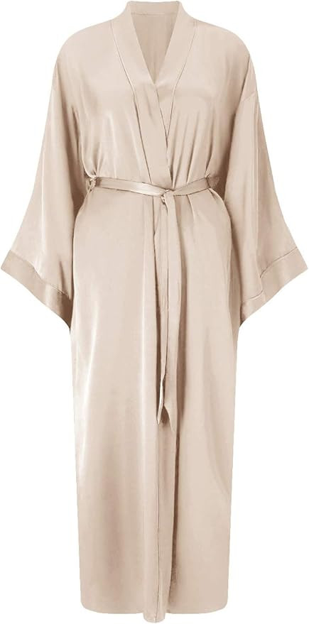 SIORO Long Silk Robe for Women Kimono Satin Bridesmaids Robes Lightweight Soft Sleepwear Full Len... | Amazon (US)
