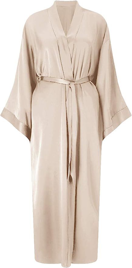 SIORO Long Silk Robe for Women Kimono Satin Bridesmaids Robes Lightweight Soft Sleepwear Full Len... | Amazon (US)
