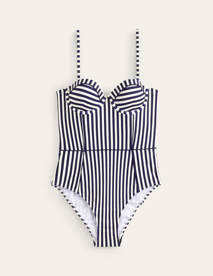 Rhodes Cup-Size Swimsuit-Navy, Ivory Stripe | Boden (US)