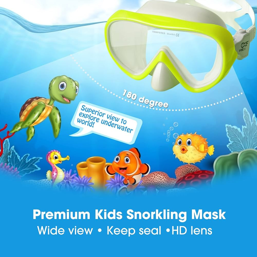 Kids Snorkel Swim Mask, Child Diving Mask Anti-Fog Swim Goggles with Nose Cover for Snorkeling Di... | Amazon (US)