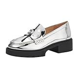 Coach Women's Leah Metallic Leather Loafer, Silver, 6 | Amazon (US)