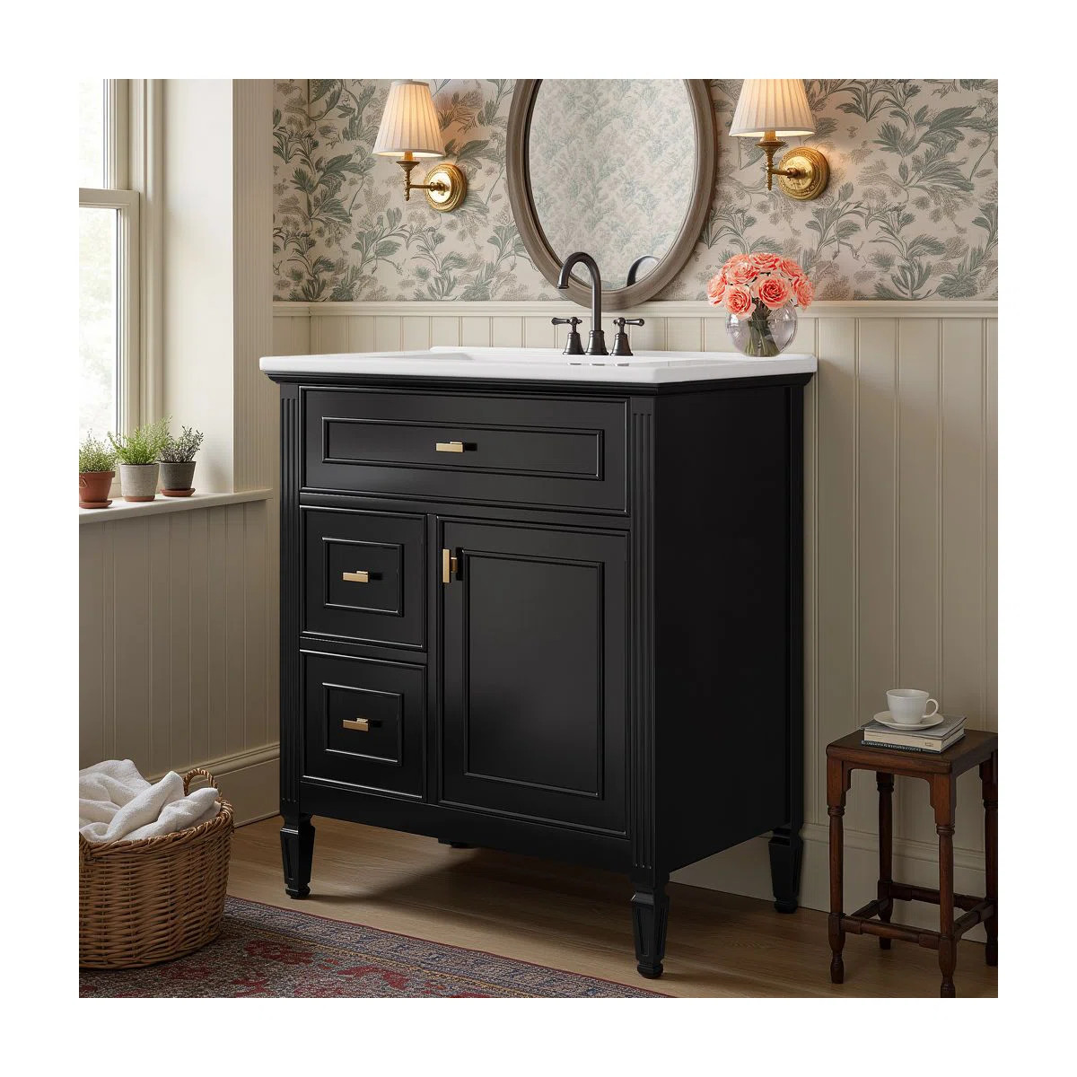 30" Free-Standing Single Bathroom Vanity With Ceramic Sink, Storage Cabinet With Solid Wood Frame... | Wayfair North America
