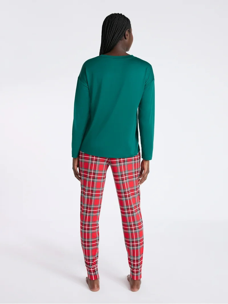 Joyspun Women's Dreamy Soft Collection Long Sleeve Sleep Top and Joggers Pajamas Set, 2-Piece, Si... | Walmart (US)