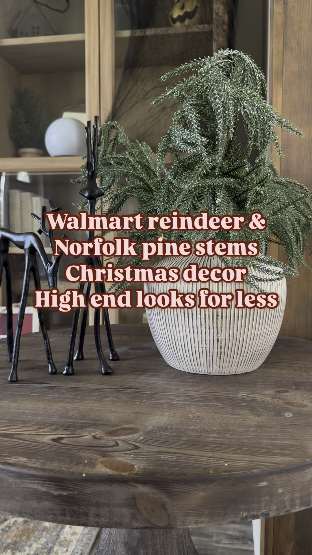 High end look for less with these metal reindeer and Norfolk pine stems from Walmart! 

Not every store will have them and they may be online for most but these are unique and so adorable!

Follow me for more seasonal and holiday content! 🎅🏼🎄

#christmas2024 #christmas #cozyvibes #christmascountdown #christmastree #happyholidays #christmasdecor #walmartchristmas #potterybarndupe #reindeer #walmartcreator #iywyk

#LTKVideo #LTKSeasonal #LTKHome