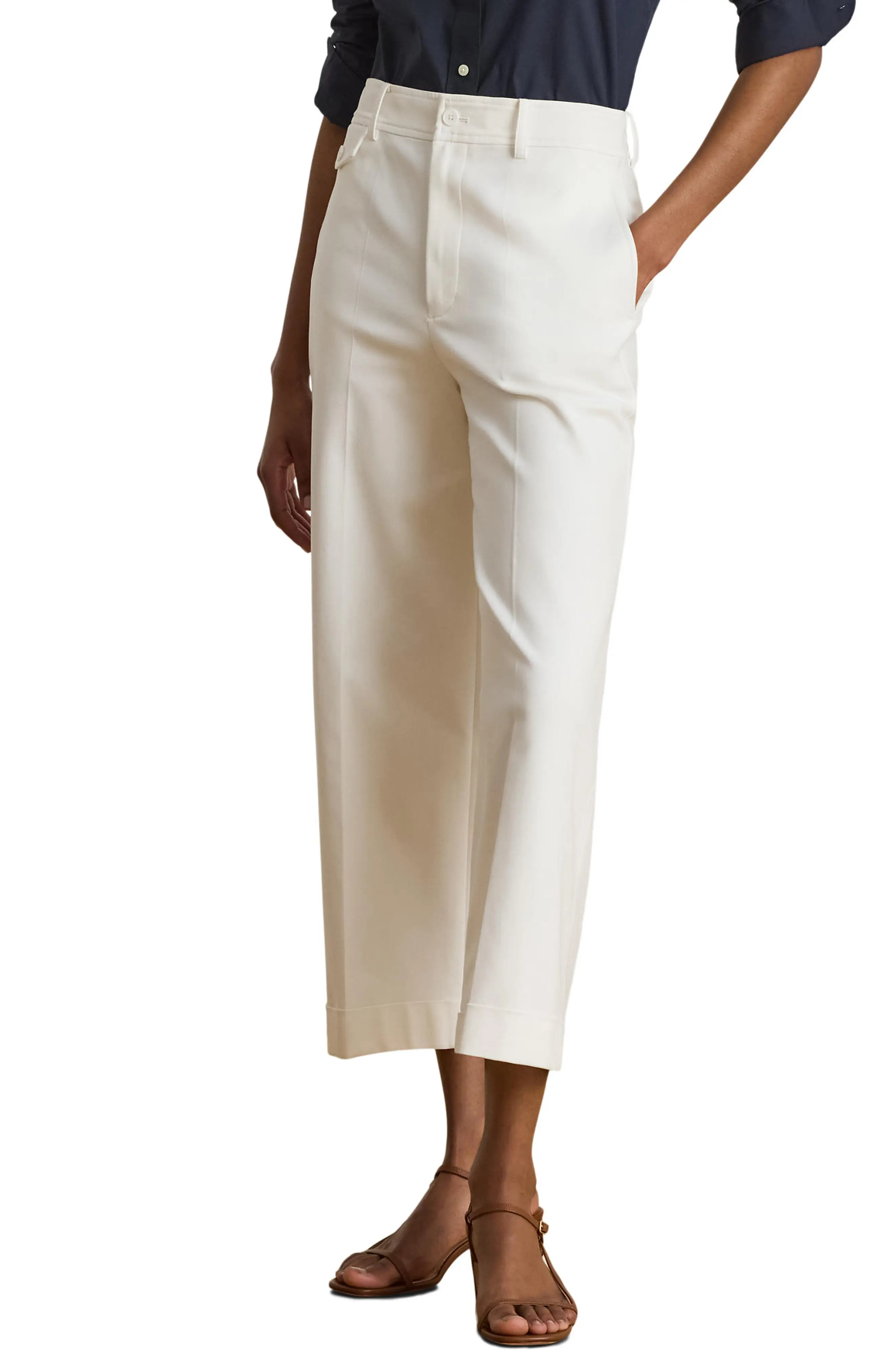 Cotton Stretch Twill Crop Wide Leg Pants (Women) | Nordstrom | Nordstrom
