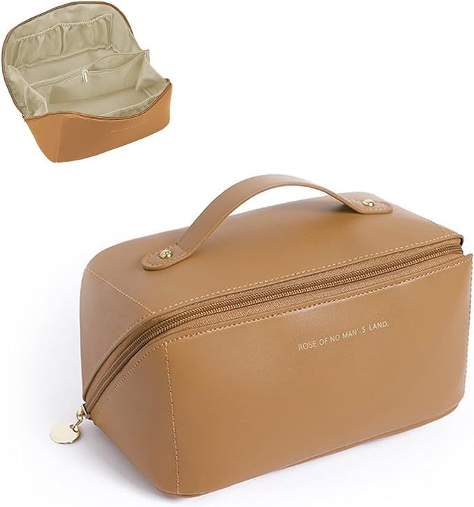BAKLUCK Portable Travel Makeup Bag Cosmetic Bag, Large Capacity Waterproof PU Leather Travel Make... | Amazon (US)